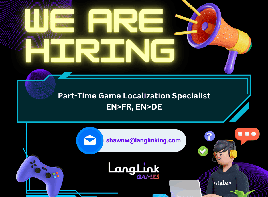 Linkedin Hiring Post Part Time Game Localization Specialist EN2FR,EN2DE