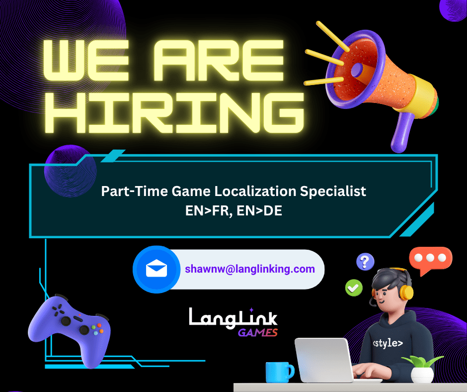 Linkedin Hiring Post Part Time Game Localization Specialist EN2FR,EN2DE