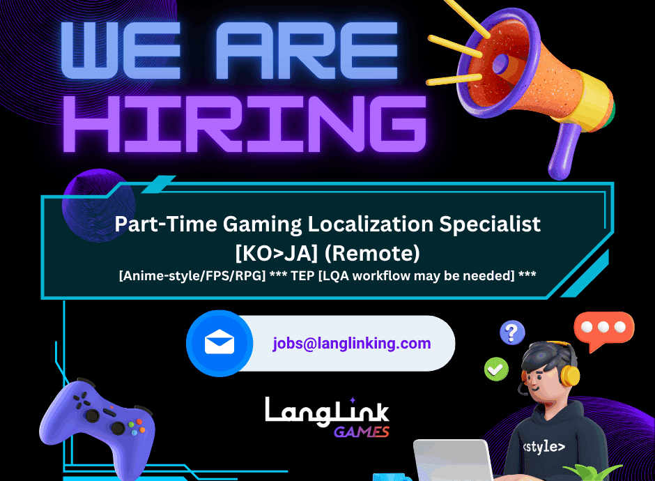 Job Opening – Part-Time In-Game Localization Specialist [KO>JA](Remote)