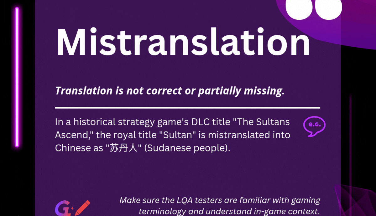 LangLink LQA Bug Dictionary Mistranslation