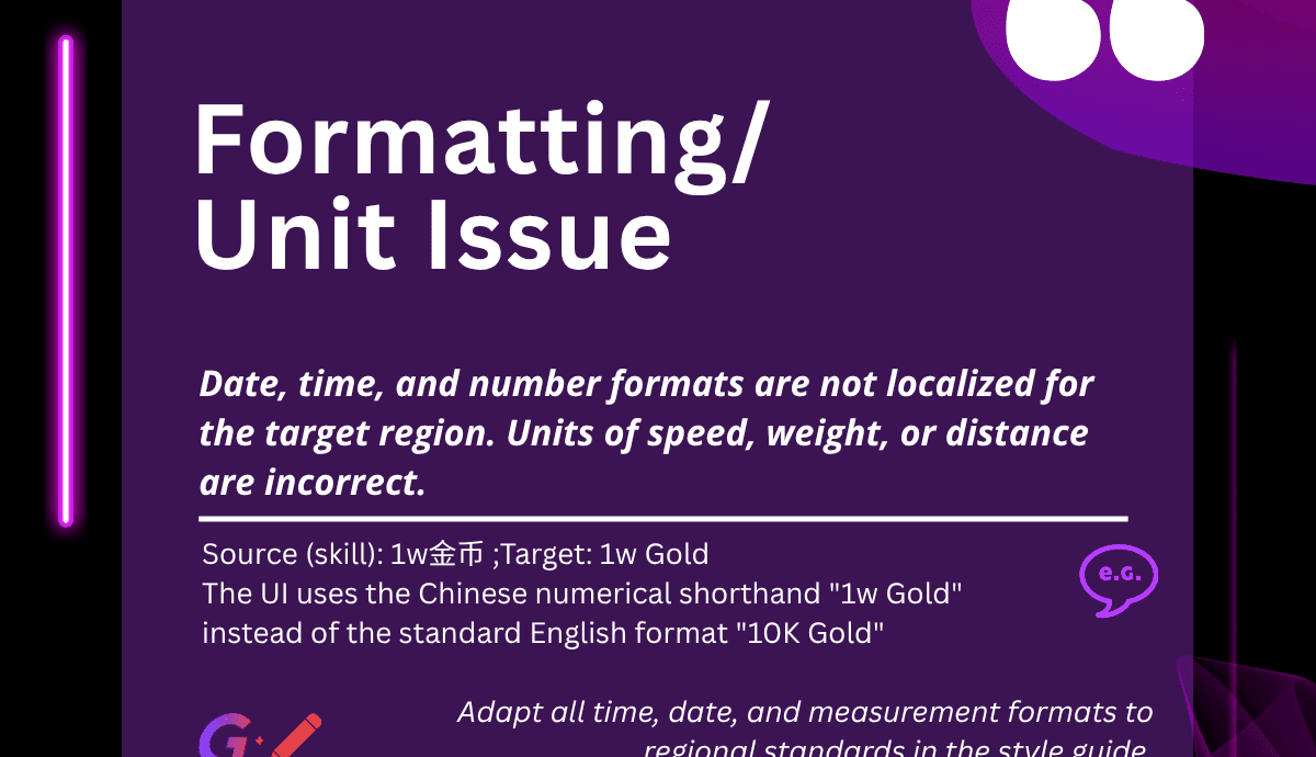 LangLink LQA Bug Dictionary Formatting Unit Issue