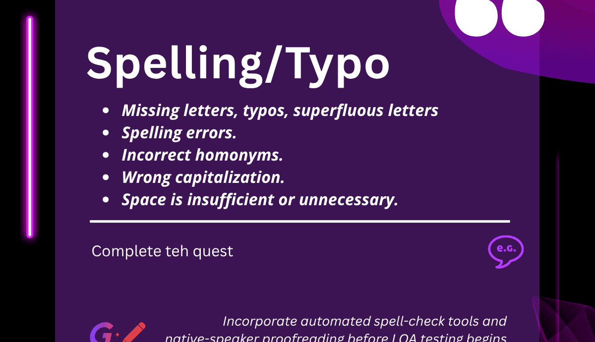 LangLink LQA Bug Dictionary SpellingTypo